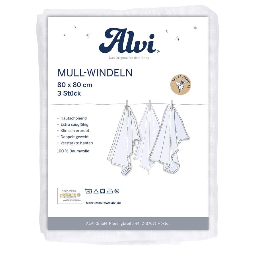 Alvi ® Gaasluiers 3-pack wit 80 x 80 cm