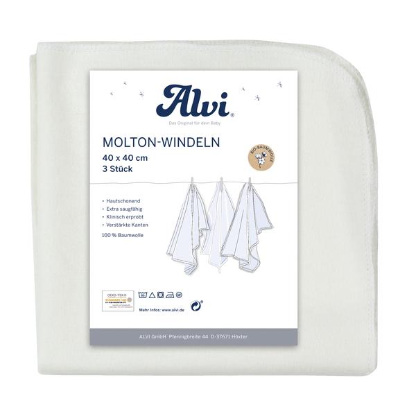 Alvi® Molton-Windeln 3er Pack weiß 40 x 40 cm