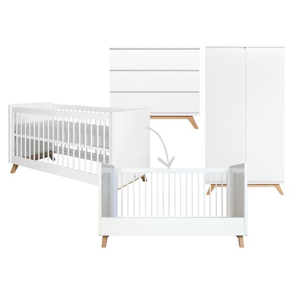 Bopita Babyværelse Lynn 3-delt 70 x 140 cm konvertibel hvid / natur