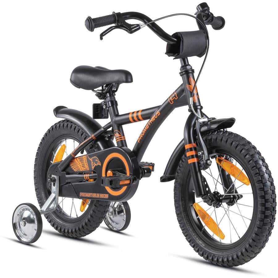 PROMETHEUS BICYCLES® Kinderfahrrad 14 Zoll Schwarz Matt & Orange