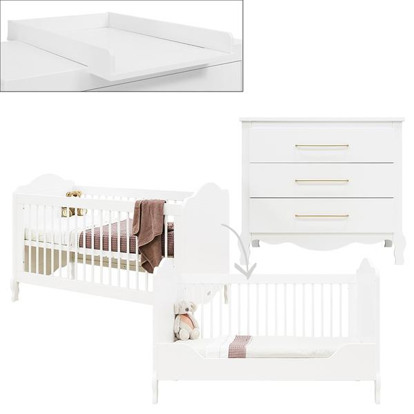 Bopita Babyzimmer Elena 2-teilig 70 x 140 cm umbaubar weiß mit Wickelaufsatz