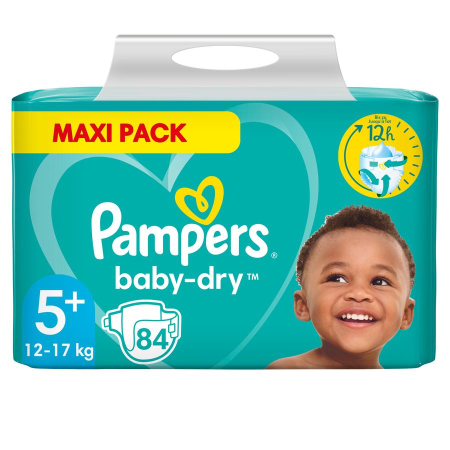 Pampers Baby Dry, Gr.5+ Junior Plus, 12-17kg, Maxi Pack (1x 84 pañales)
