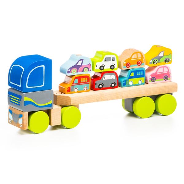 Cubika Toys Houten speelgoed vrachtwagen met auto's