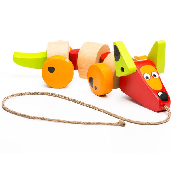 Cubika drag-och-släng-leksak hund