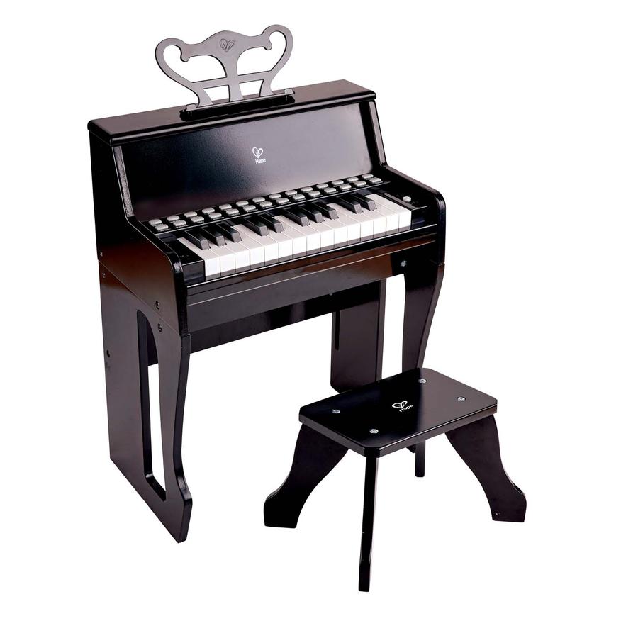 Hape Piano med belysta tangenter och pall, svart