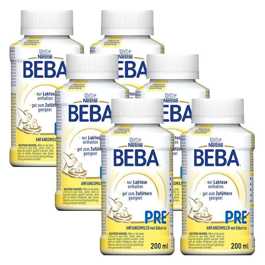 Nestlé Anfangsnahrung BEBA Pre Flüssignahrung 6x 200 ml von Geburt an