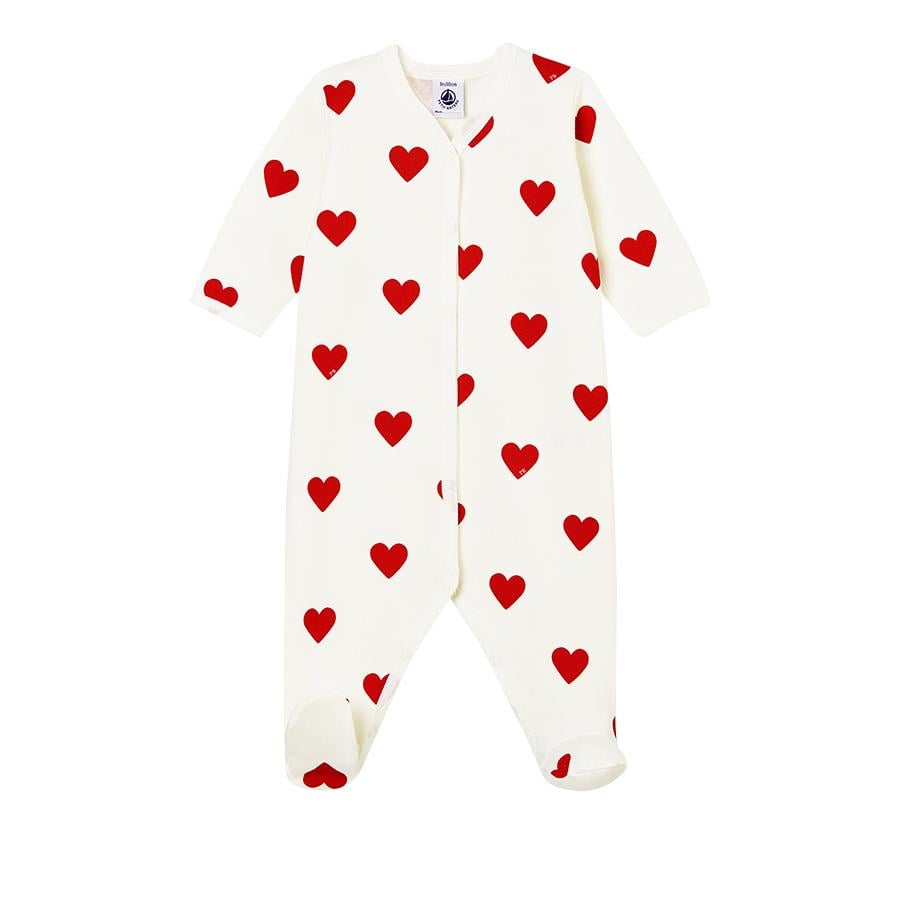 Petit Bateau Pyjama dors-bien bébé coeur molleton blanc