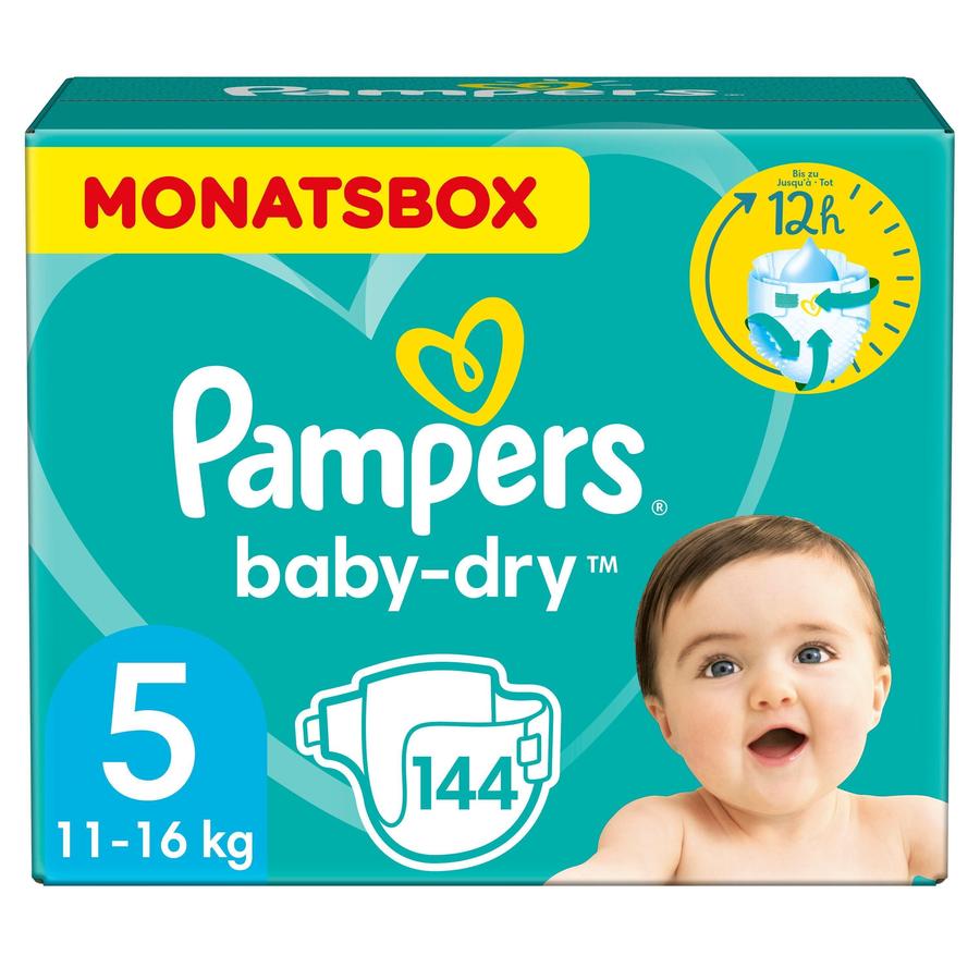 Pampers Baby-Dry bleer, Gr. 5, 11-16 kg, månedspakke (1 x 144 bleer)