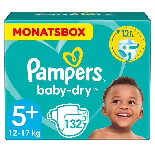 Plenky Pampers Baby-Dry vel. 5+ Junior Plus (13 - 27 kg), balení na měsíc 132 ks