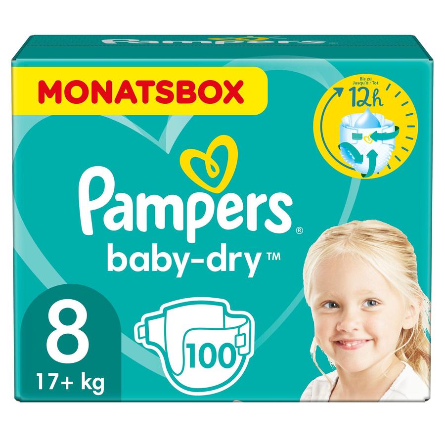 Pampers Baby-Dry bleer, Gr. 8, 17+kg, Månedpakke (1 x 100 bleer)
