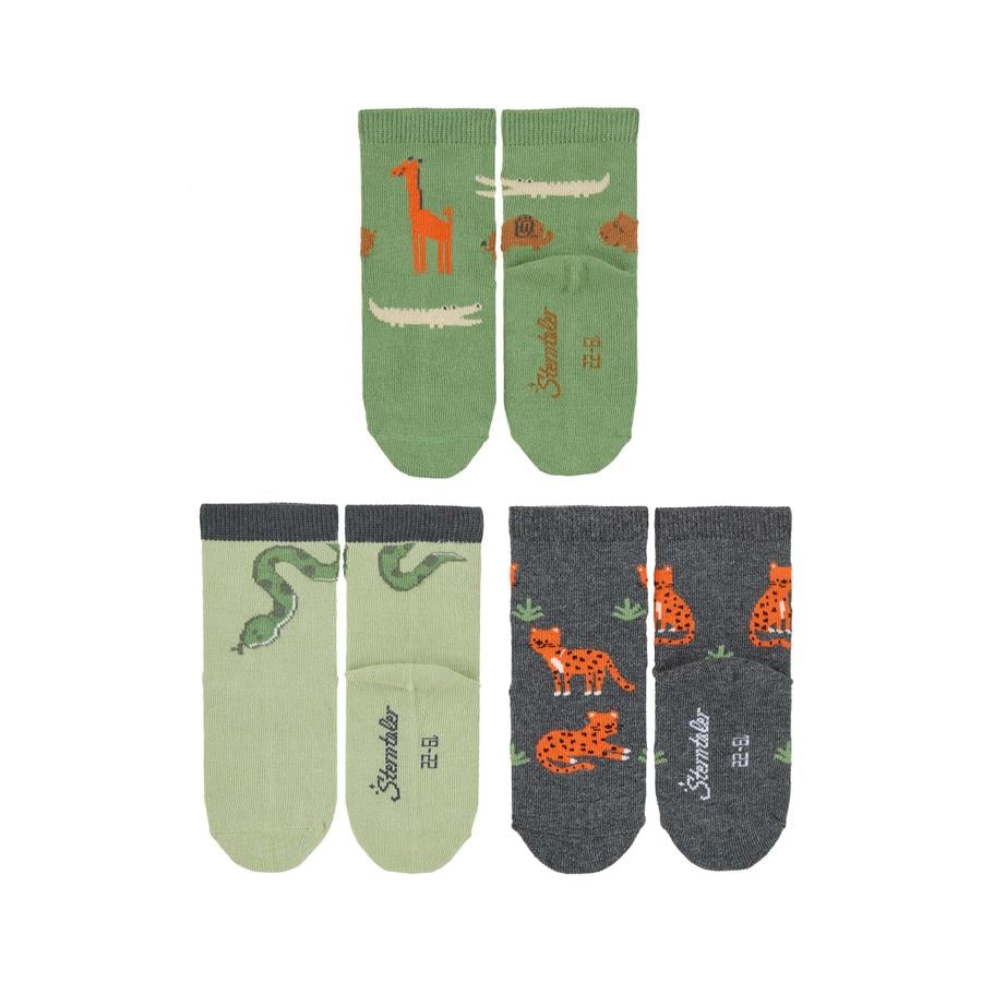Sterntaler Lot de 3 chaussettes pour bébé Animaux de la jungle vert