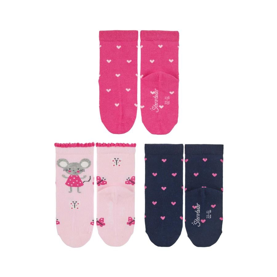 Sterntaler Vauvan sukat 3-pack sydämet/hiiri vaaleanpunainen