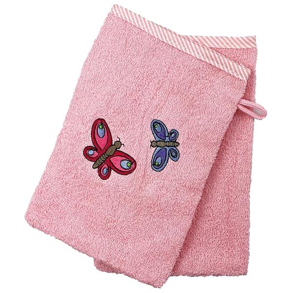 HÜTTE & CO Waschhandschuh 2er Pack Schmetterling pink 
