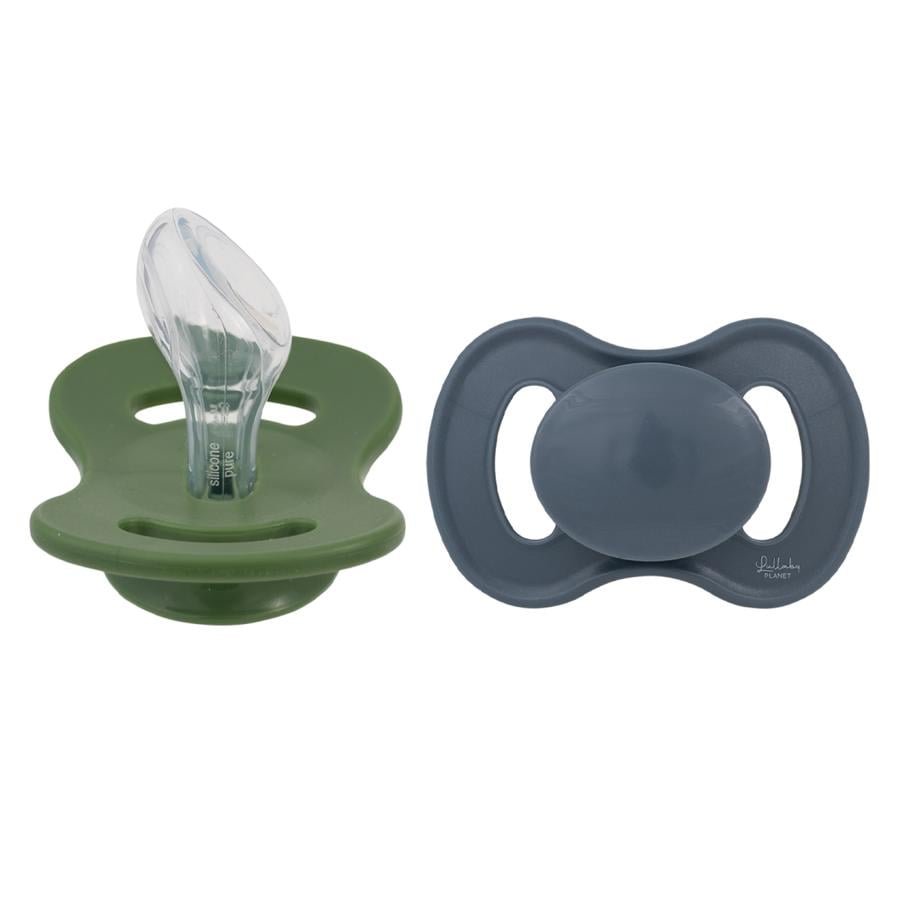 Lullaby Planet Sucette Dental silicone T.2 Forest Green & Flint Stone lot de 2