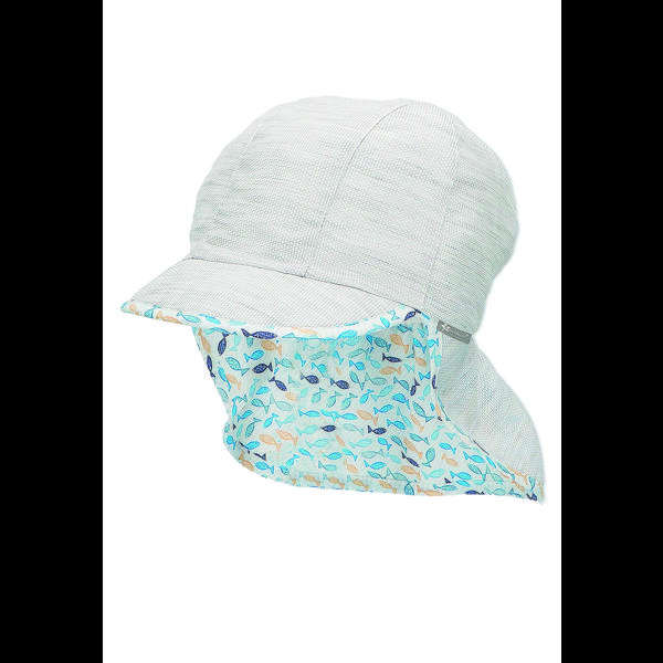 Sterntaler Peaked cap met nekbescherming Vissen lichtgrijs