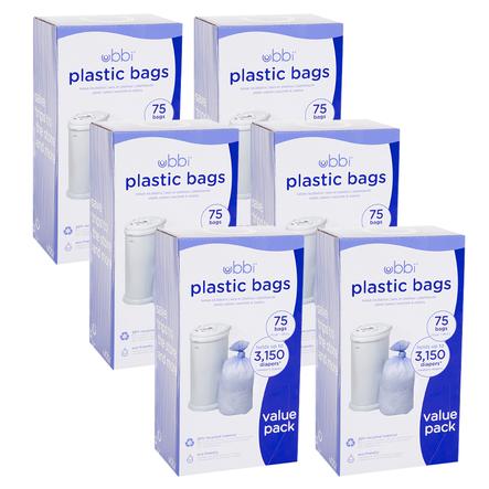 ubbi Sacs poubelle plastique 75 pièces/pack, 6 packs