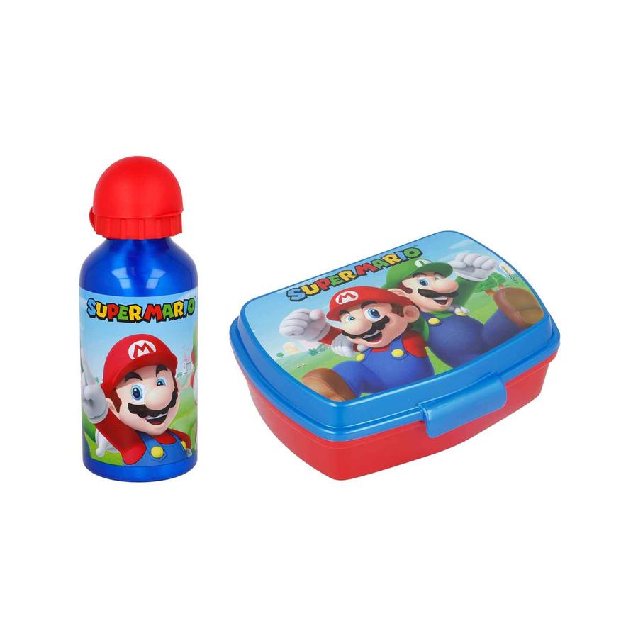 Stor Brotdose & Trinkflasche Super Mario 2er Set blau-rot