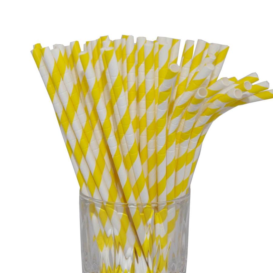 Luxentu Papier-Trinkhalme Gestreift mit Knick 19.7 cm 100er Set gelb