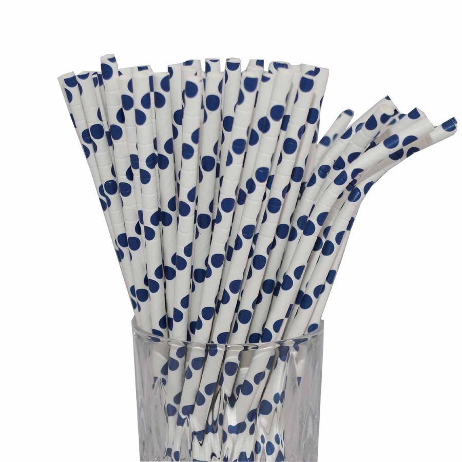 Luxentu Papier-Trinkhalme Gepunktet mit Knick 19.7 cm 100er Set blau