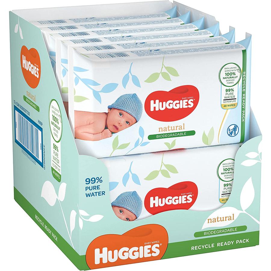 Huggies Vlhčené ubrousky Natural Biologicky odbouratelné sensitive 4 x (3 x 48) dětské ubrousky, hromadné balení