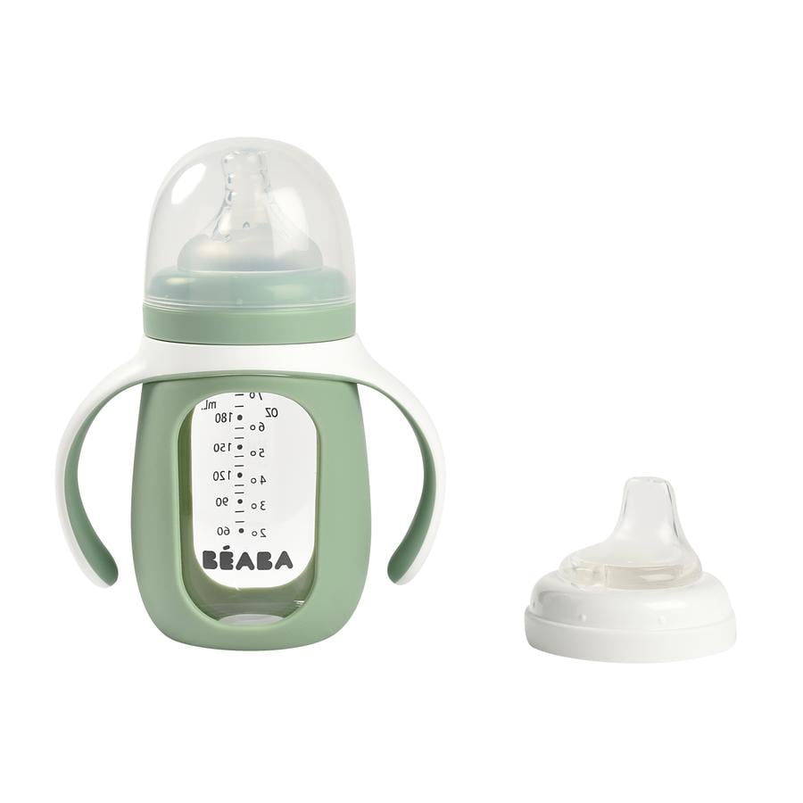 BEABA® Glas-Trinklernflasche 2 in 1, 210 ml - salbeigrün