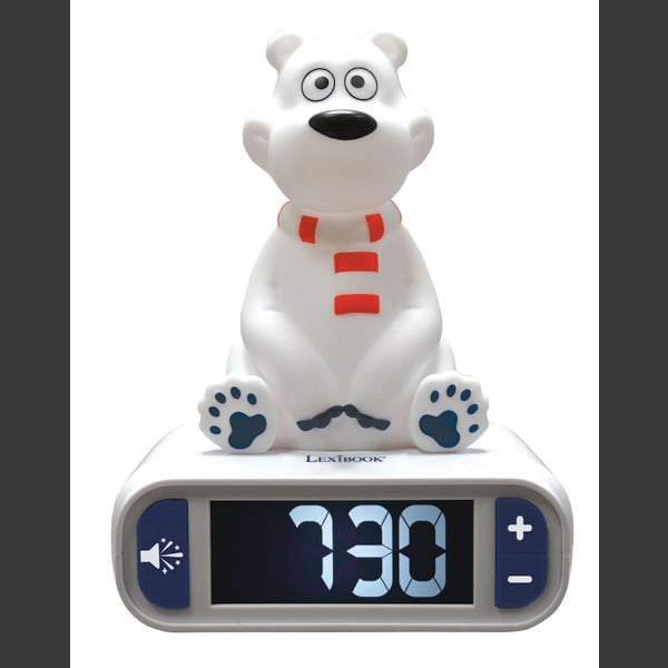 LEXIBOOK Vekkerklokke med 3D isbjørn nattlysfigur og flotte ringetoner