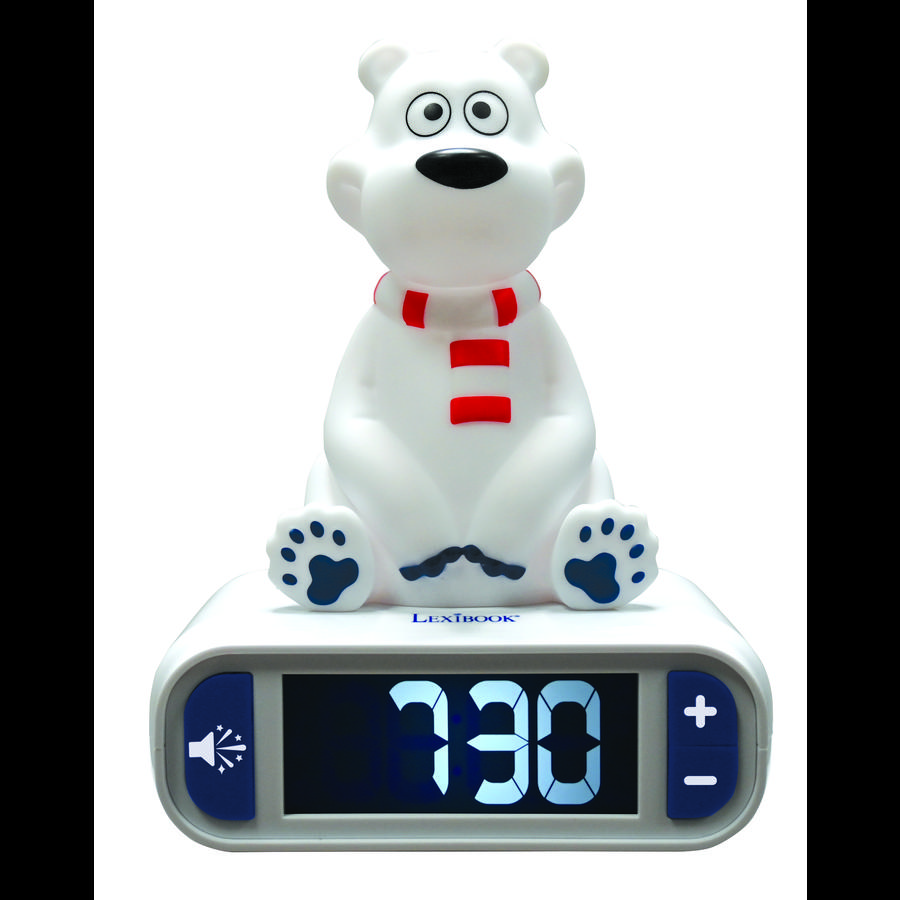 LEXIBOOK Väckarklocka med 3D-isbjörnsfigur med nattljus och fantastiska ringsignaler