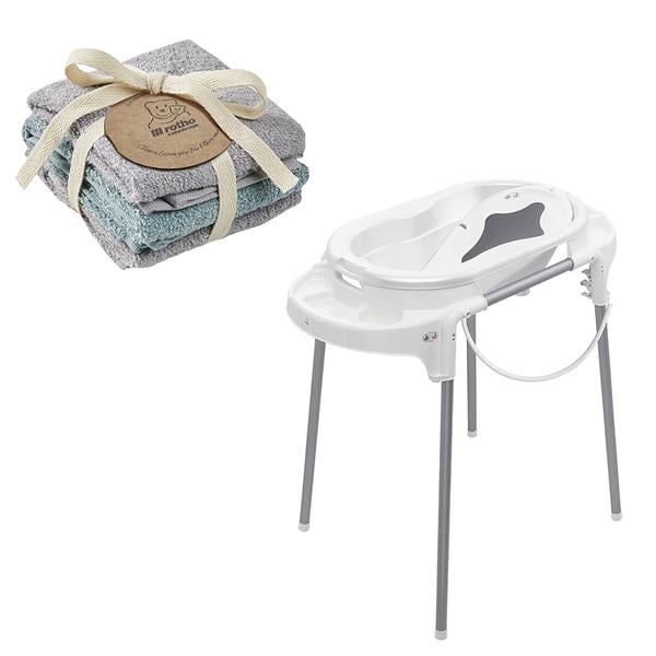 Rotho Baby design Badestasjon TOP hvit + sett med 3 gratis vaskekluter