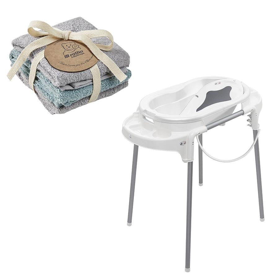 Rotho Babydesign Set de bain baignoire bébé TOP PP blanc, 3 gants de toilette gratis