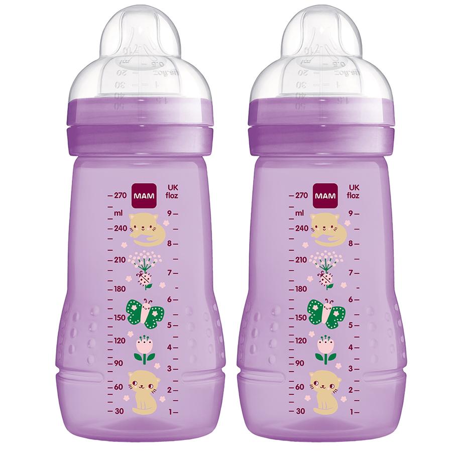 MAM Vauvapullo Easy Active ™ 270 ml, kissa/perhonen tuplapakkauksessa.