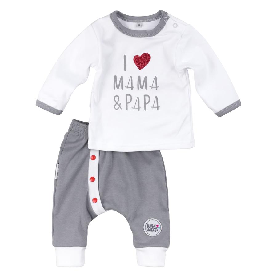 Baby Sweets 2tlg Set Shirt + Hose I love Mama & Papa weiß grau