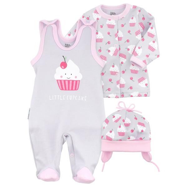 Baby Sweets 3tlg Set Strampler + Shirt + Mütze Little Cupcake grau rosa