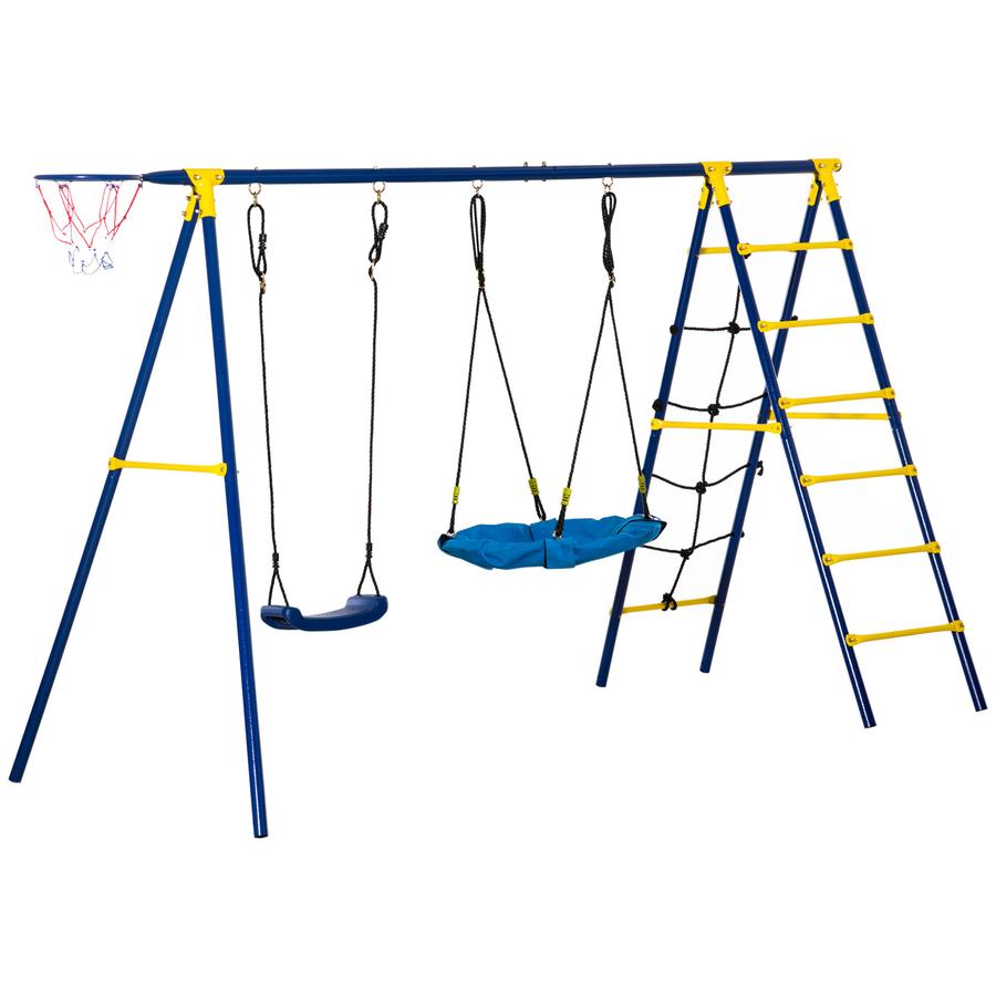 Outsunny Kinderschaukel mit Kletterleiter blau