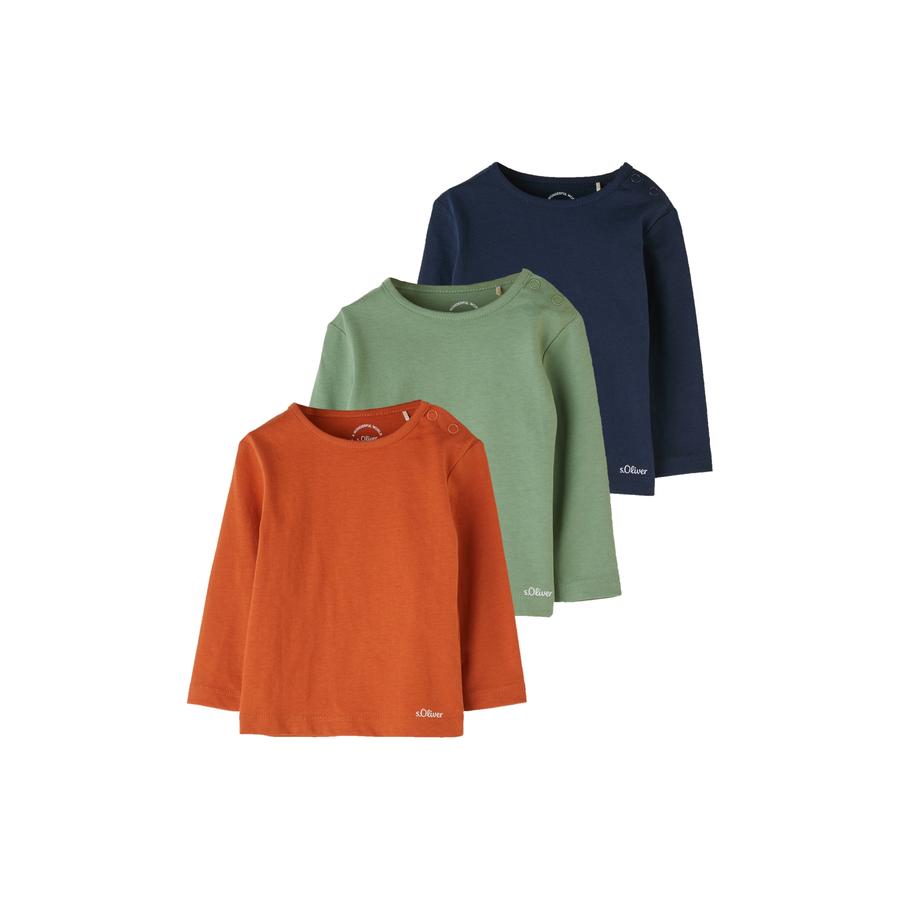 s. Olive r Langærmet skjorte 3-pack orange /grøn/blå