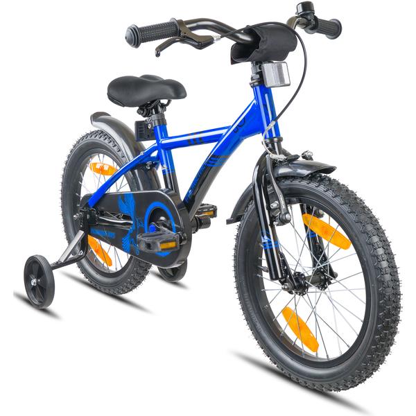 PROMETHEUS BICYCLES ® Kinderfiets 16", blauw zwart met zijwieltjes