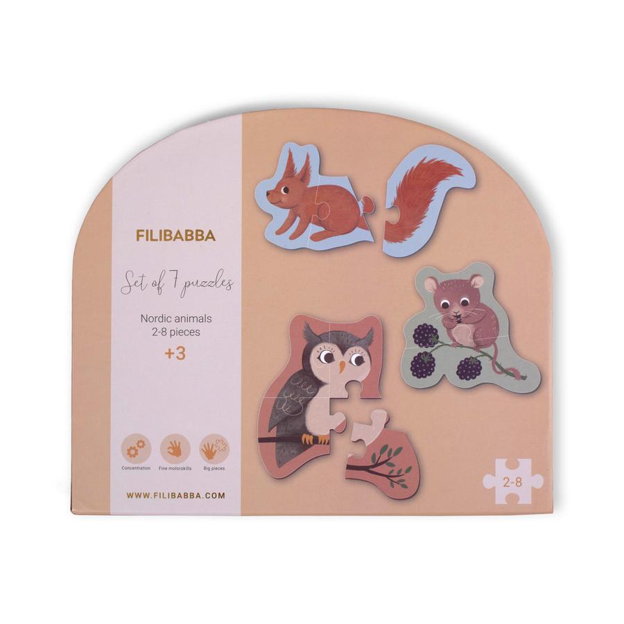 Filibabba  Set van 7 legpuzzels - Nordic Animal World