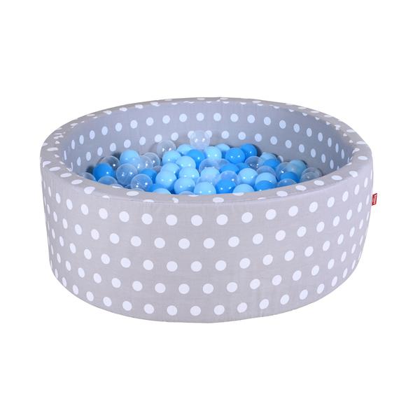 Knorrtoys Bällebad soft - "Grey white dots" - 300 balls soft blue/blue/transparent grau