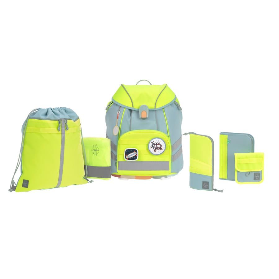 LÄSSIG Flexy Unique Beginner blå/neon 7-delt skoletaske-sæt med 7 dele yellow 