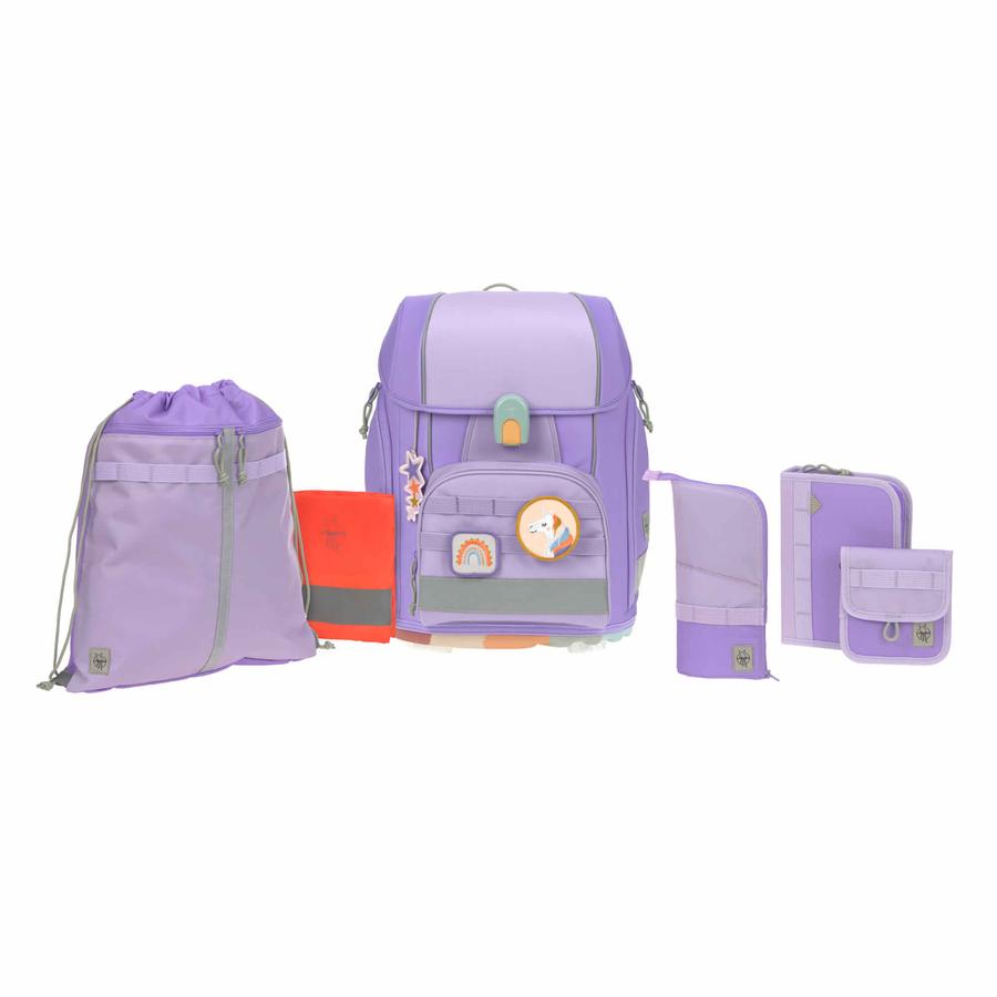 LÄSSIG Boxy Unique 7-delt skoletaskesæt i violet/lavendel