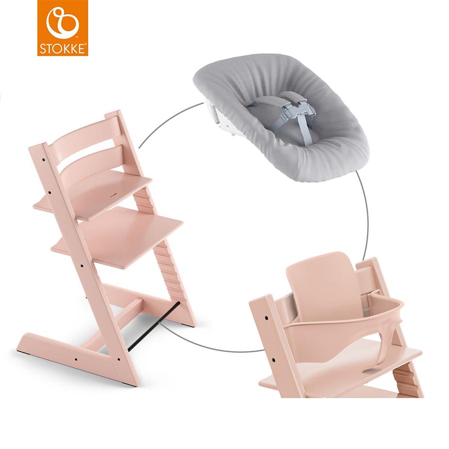 STOKKE® Mega Tripp Trapp® Set Hochstuhl Buche Serene Pink inkl. Newborn Set™ Grey und Baby Set Serene Pink
