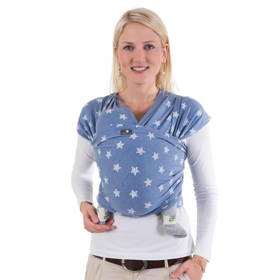 HOPPEDIZ Maxi Elastyczna Chusta do noszenia dziecka, niebieski-melange z motywem 
