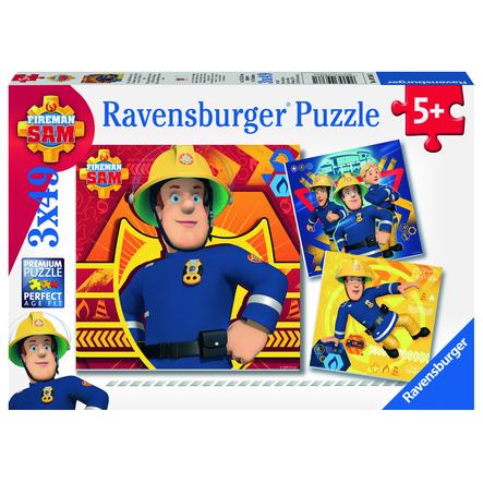 Ravensburger Puzzle 3 x 49 - Feuerwehrmann Sam: Bei Gefahr Sam rufen