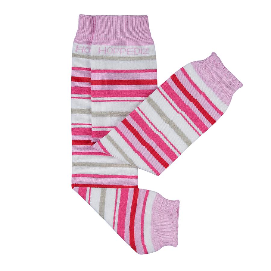 Hoppediz® baby leggvarmere kvit med rosa striper