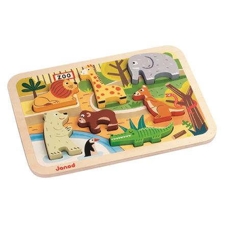 Janod® Chunky puzzle s dřevěnými figurkami - zoo, 7 dílů