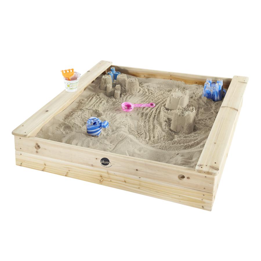 plum® Quadratischer Kinder Holz Sandkasten mit Sitzbänken