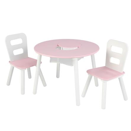 KidKraft® Runder Aufbewahrungstisch mit zwei Stühlen weiß / rosa
