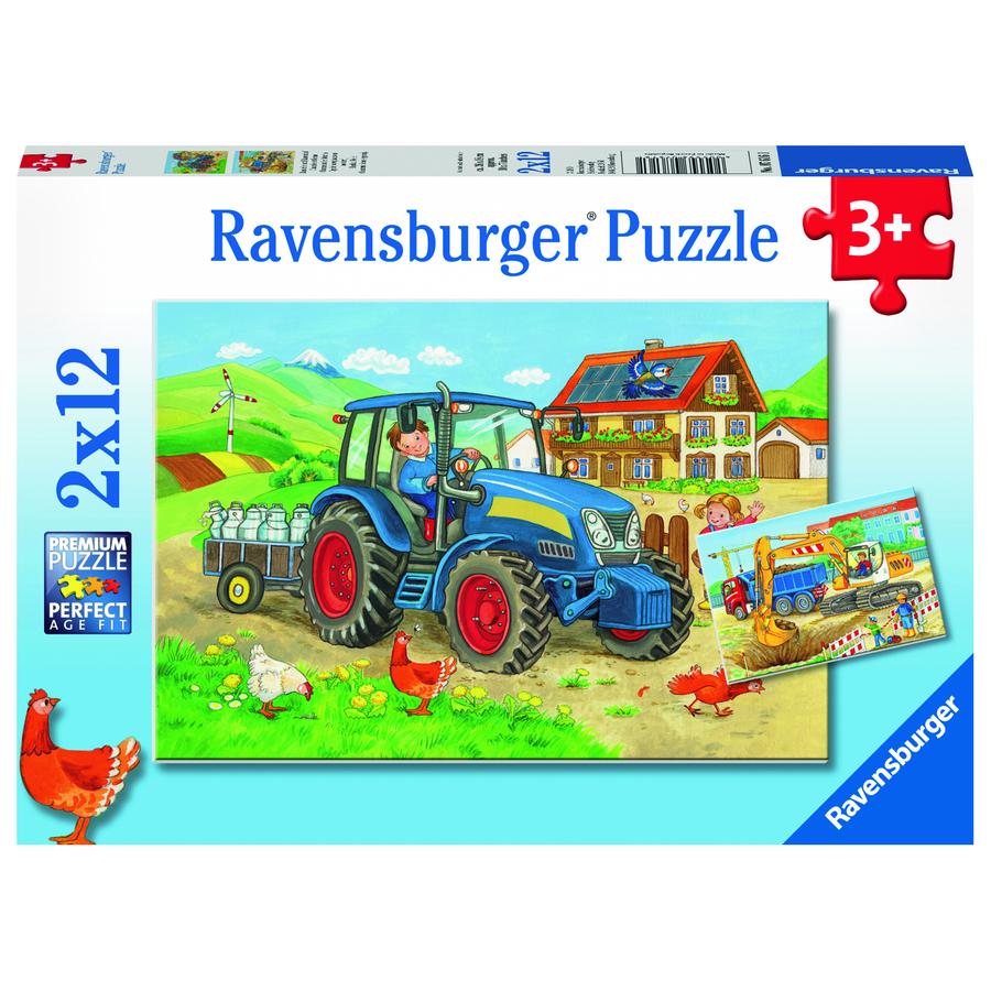 Ravensburger Puzzle 2x12 stykker - byggeplass og gård 
