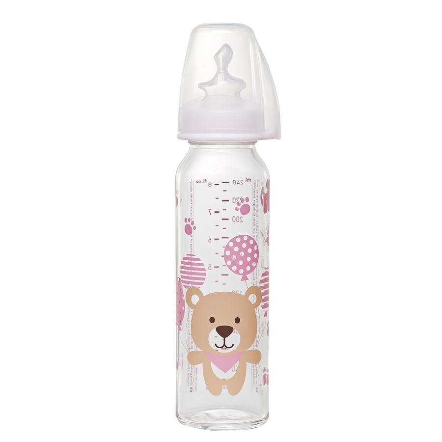 nip Babyflasche mit Trinksauger rosa Gr. 1 250ml Mädchen für Milch Bär aus Glas / Silikon