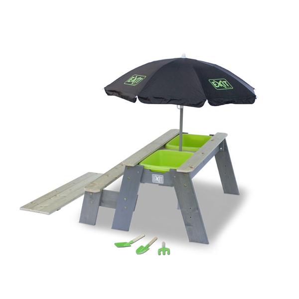 EXIT Aksent zand-, water- en picknicktafel (1 bankje) met parasol en tuingereedschap
