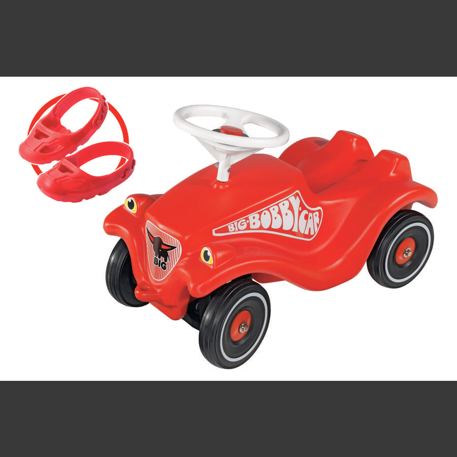 BIG Jeździk Bobby Car Classic kolor czerwony z kółkami cichobieżnymi oraz osłonkami na buty Shoe-Care